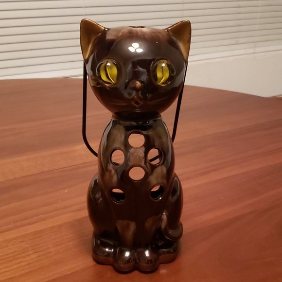 Vintage Cat Candle Lantern w/ Marble Eyes